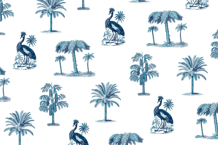 Photo tropical pattern png in blue tone transparent background