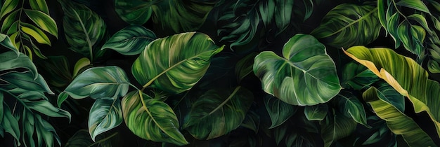 Тропический рисунок с красивыми листьями пальмы монстера темный винтаж d иллюстрация