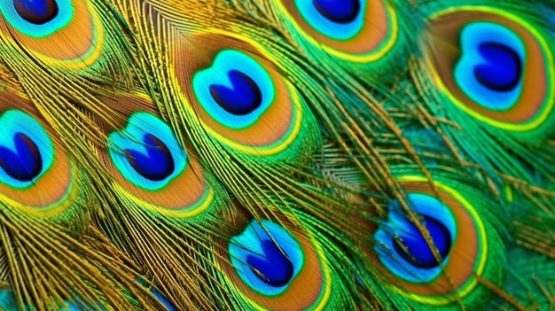 Tropical peacock bird feathers macro rotation upclose perspective Beautiful creatures natural colour accuracy The Generative AI