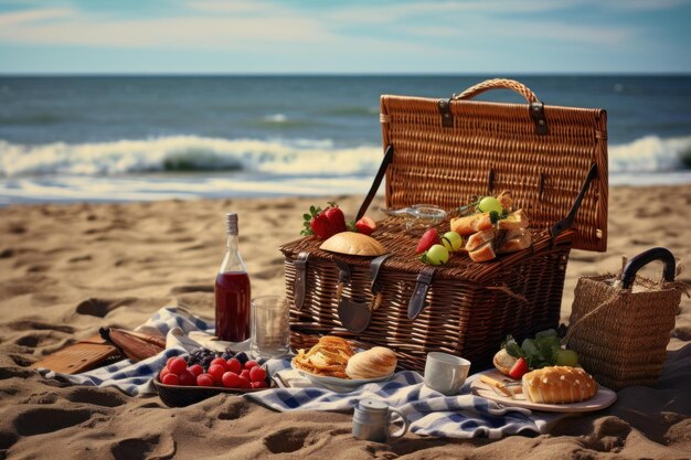 Photo tropical picnic basket beach generate ai