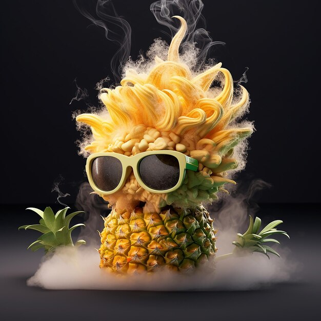 Foto divertirsi con l'ananas tropicale