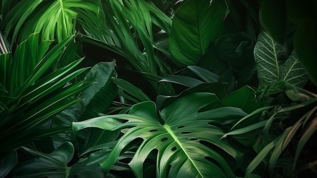 Tropical plant background with green leaves