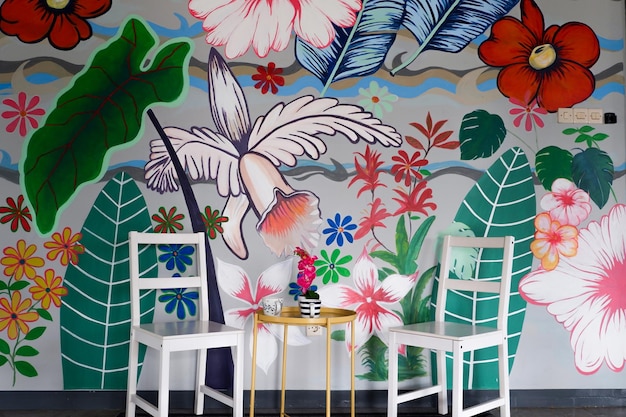 사진 거실의 열대 식물 벽화