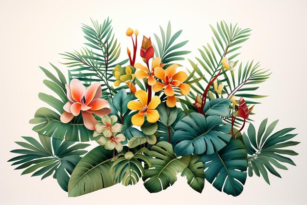 Photo a tropical plant with leaves and flowers