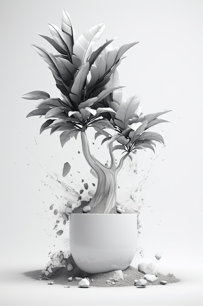 Tropical plants banana in a pot on a white background Generative AI