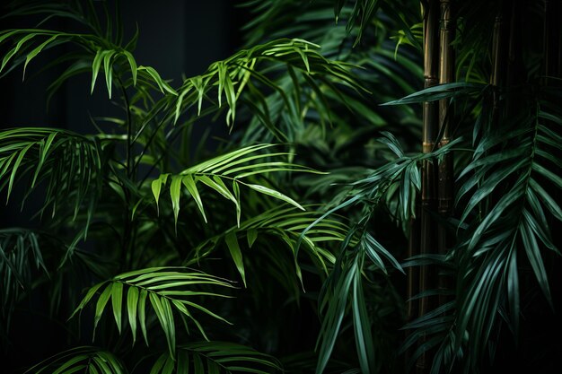 tropical plants in a dark room