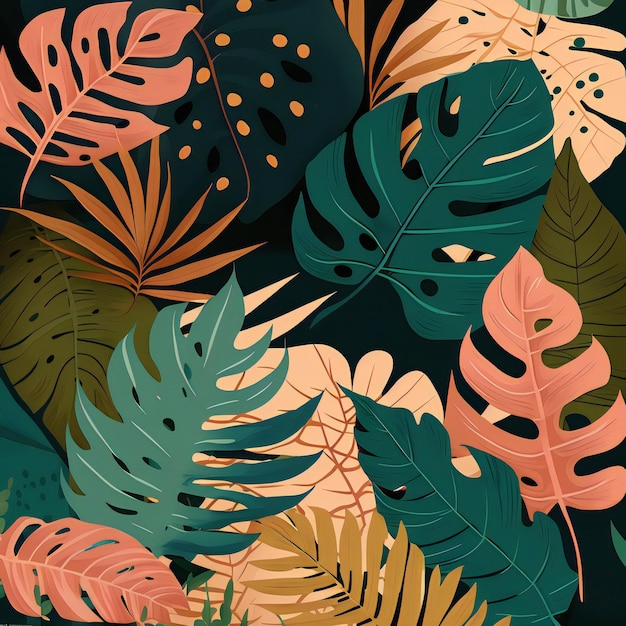 tropical plants pattern with colorful leaves