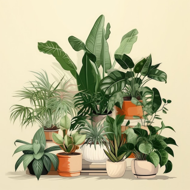 Foto piante tropicali in vaso su uno sfondo minimalista
