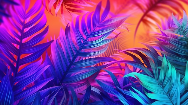 Tropical plants wallpaper palm tree leaves colorful