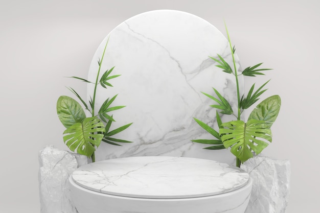 Tropical  Podium minimal geometric and bamboo japanese decoration .3D rendering