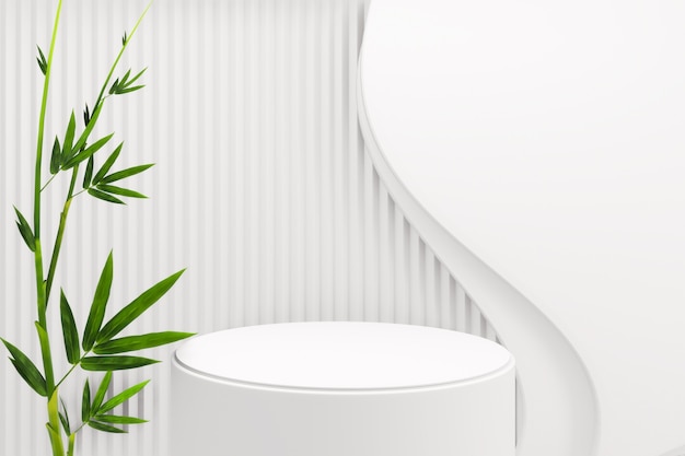 Тропический подиум с минималистичным геометрическим и бамбуковым японским декором. 3D-рендеринг