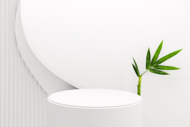 Тропический подиум с минималистичным геометрическим и бамбуковым японским декором. 3D-рендеринг