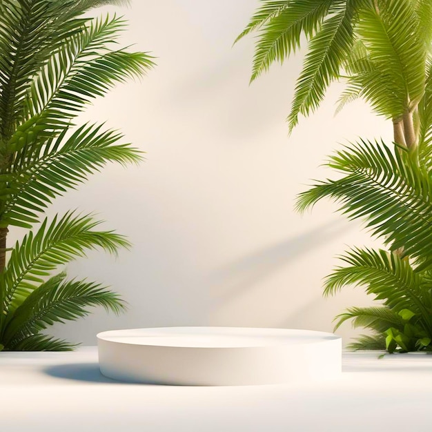 Tropical podium for presenting 3d rendered products with modern tonal sunlight