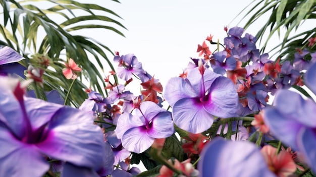 写真 熱帯紫色の花 白い背景 アイ・ジェネレーティブ