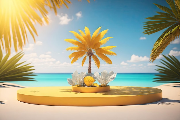 Tropical product placement podium stage with palms ai generative