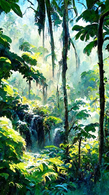 Tropical Rain forest Landscape Tropical forest 3D illustration