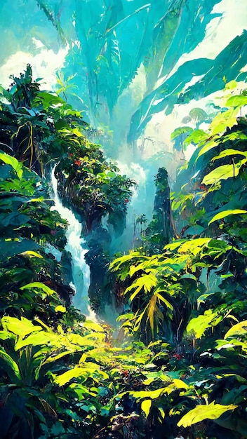 Tropical Rain forest Landscape Tropical forest 3D illustration