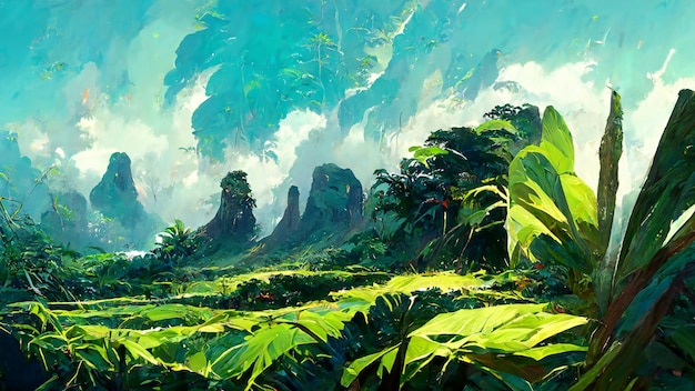 tropical rain forest landscape tropical forest 3d illustration