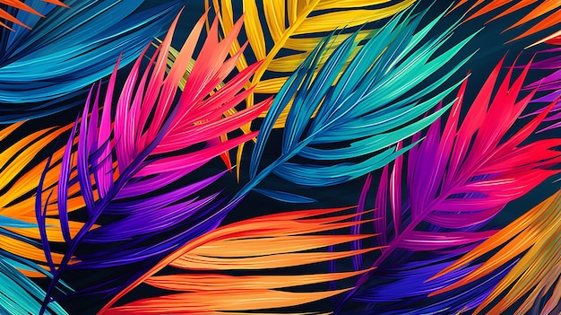 Tropical rainbow palms and leave wallpaper