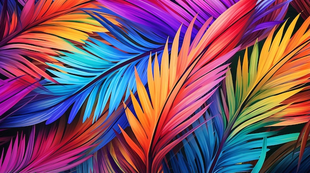 Tropical Rainbow palms and leave wallpaper