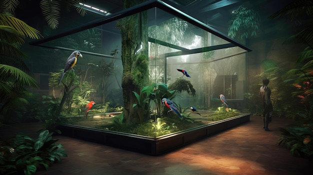 The tropical rainforest aviary design provides a thrilling adventure for visitors Generated by AI