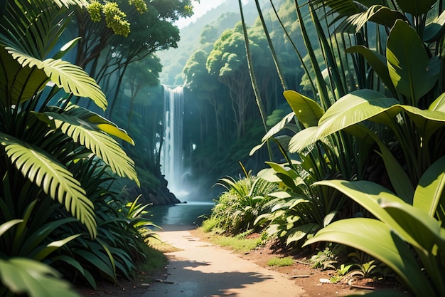 Foto foresta pluviale tropicale arbusti jungle path carta da parati illustrazione di sfondo foresta primitiva