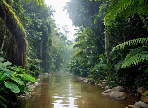 Photo tropical rainforest jungle with river oldgrowth forest