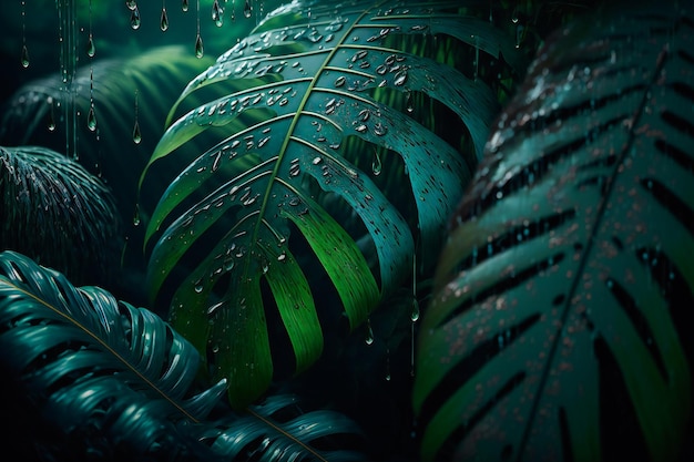 Tropical Rainforest Landscape background Tropical jungle palms Generative AI xA