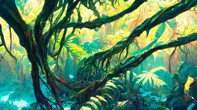 Tropical rainforest landscape tropical forest in the 3d illustration