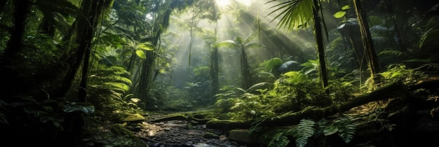 Photo tropical rainforest tranquil scene mysterious lush green forest