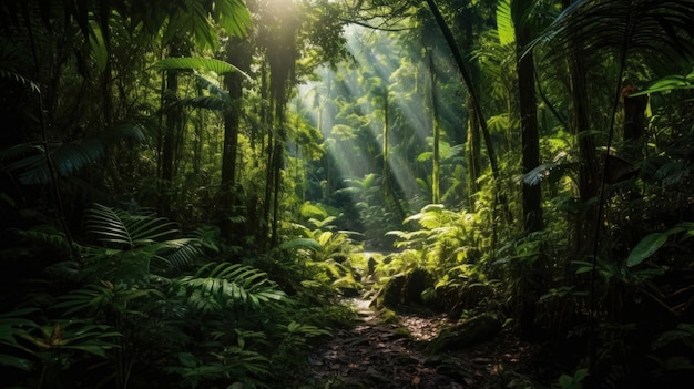 Tropical rainforest tranquil scene mysterious lush green forest