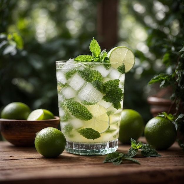 Tropical Refreshment Mojito on a Wooden Table