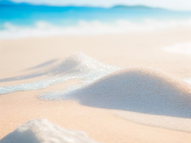 Foto sabbia tropicale con mare blu spiaggia estate sfocata