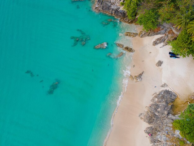 Tropical sea rock beach Aerial view form drone camera high quality