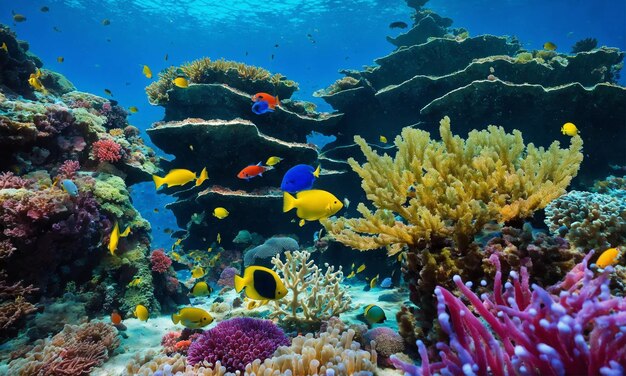 Tropical sea underwater fishes on coral reef