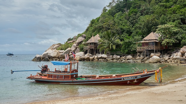 Tropical sea view and local taxi boats floating , Koh PhaNgan Island