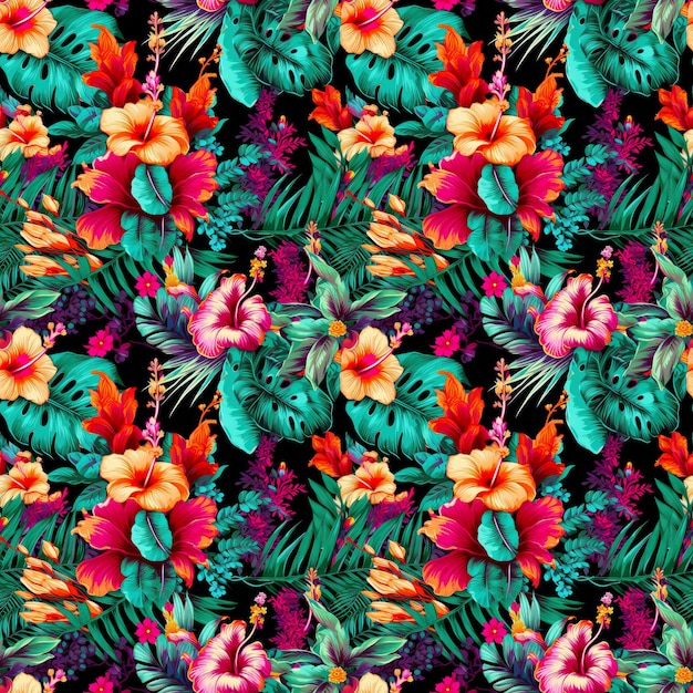 Tropical seamless floral pattern with bold vibrant colors