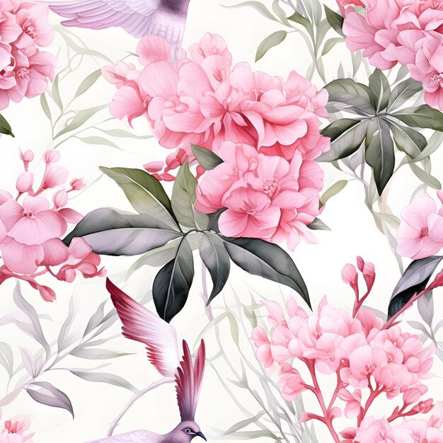 Tropical Seamless Pattern con fiori rosa e foglie eleganti