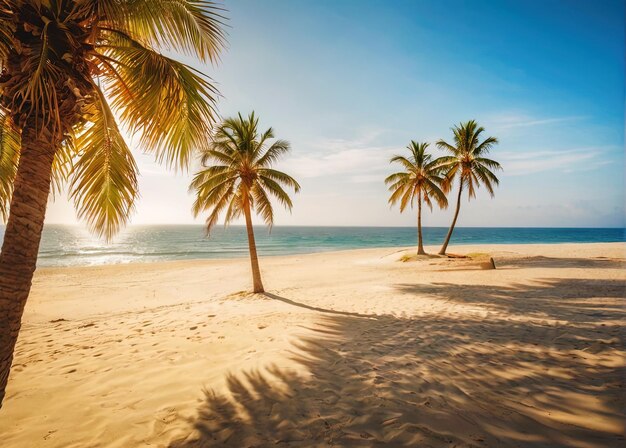 Foto palme paradisiache tropicali sul mare e spiaggia sabbiosa in una località turistica