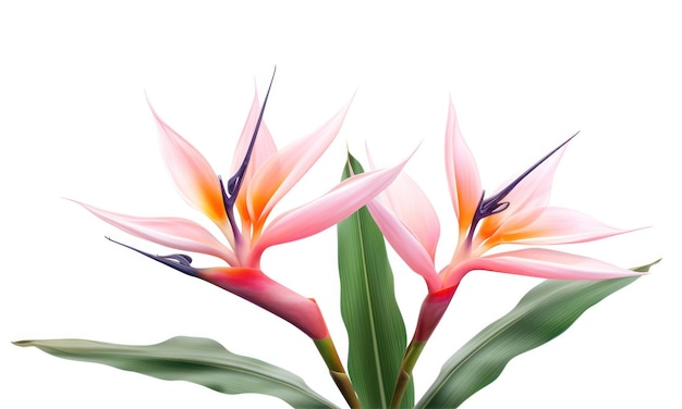 Tropical Serenity Isolated Pink Bird of Paradise Flowers against a White Background Exotic Floral Delight