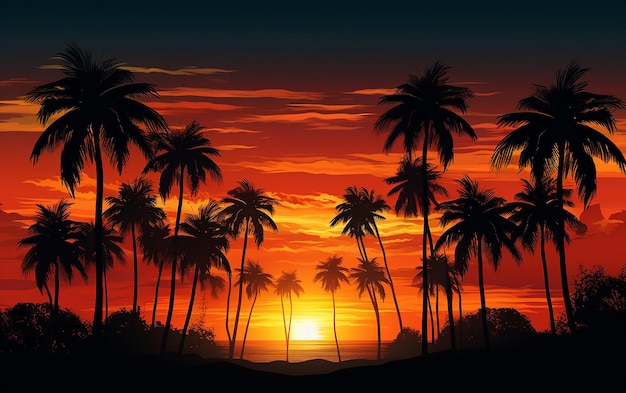 Tropical Silhouettes Palm Trees in Twilight