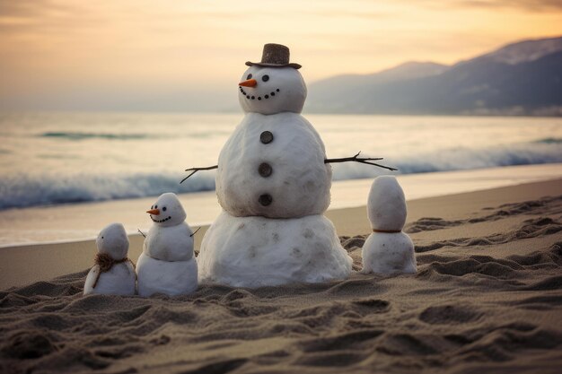 Photo tropical snowman beach sunny generate ai