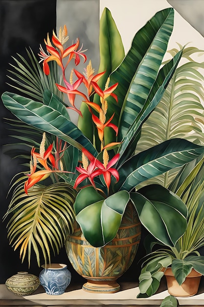 Foto un quadrato tropicale foto di illustrazione ad acquerello