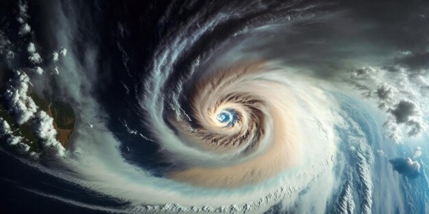 A tropical storm tornado hurricane cyclone seen from a high aerial space satellite Generative ai