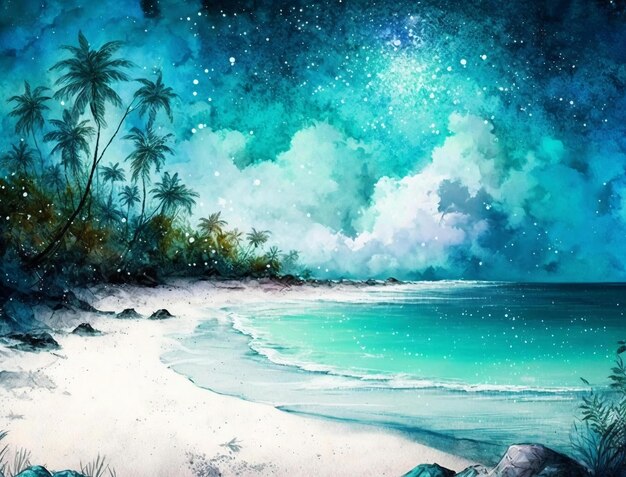 Tropical Summer Beach Watercolor Background