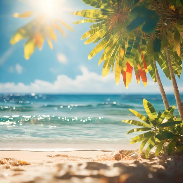 A Tropical Summer Beach with Sunlit Bokeh on the Sea