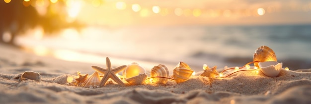 写真 熱帯の夏の砂浜と海の背景にボケ味の太陽光 生成 ai