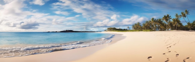 Foto spiaggia di sabbia estiva tropicale e luce del sole bokeh sullo sfondo del mare ai generativa