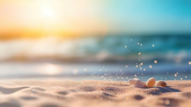 열대 여름 모래 해변과 바다 배경의 보케 태양광 Generative AI