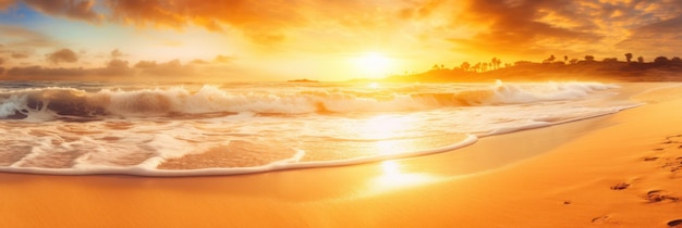 熱帯の夏の砂浜と海の背景にボケ味の太陽光 生成 AI